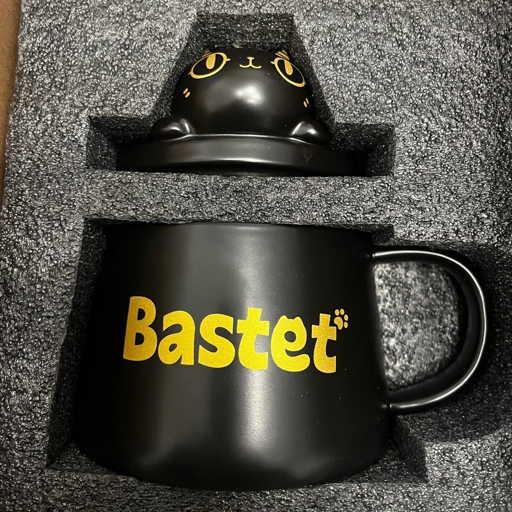 Bastet Black Cat Mug phone holder. 1471/lb